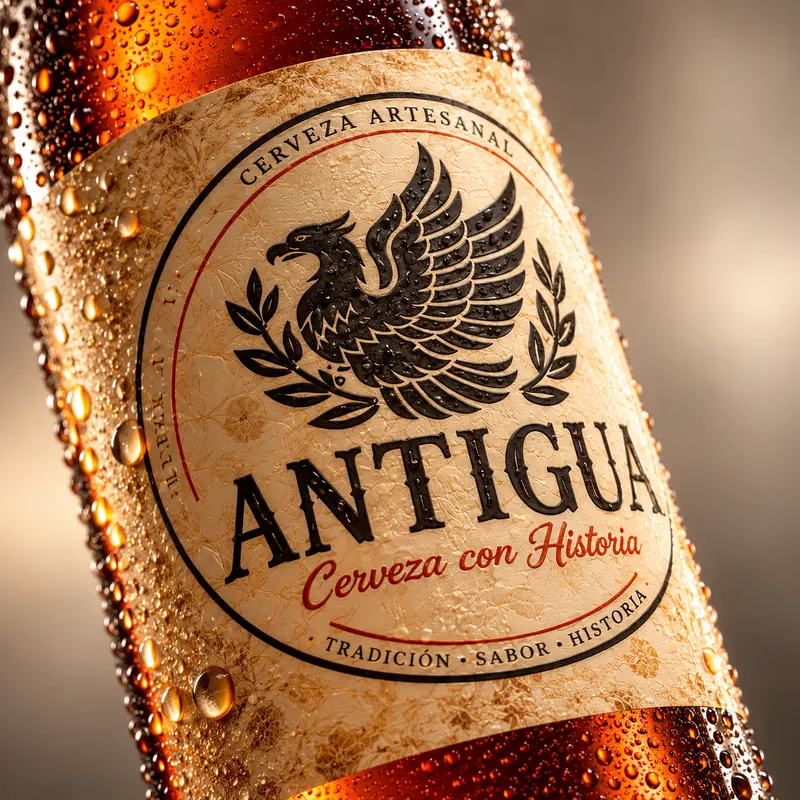 Detalle de la etiqueta de la cerveza Antigua rubia Santander